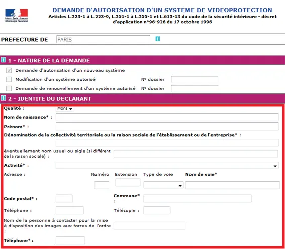 coordonnées formulaire préfecture vidéosurveillance