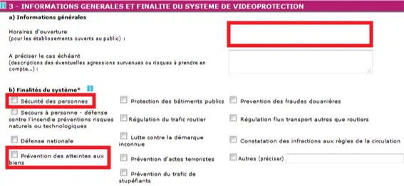 finalité formulaire préfecture vidéosurveillance